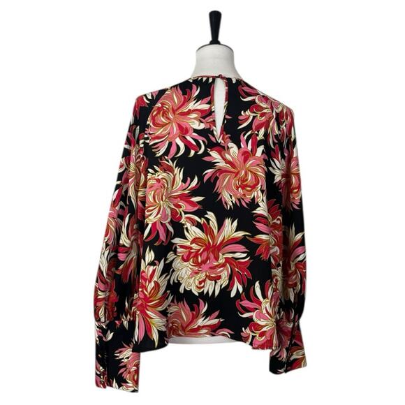 Who What Wear Top Round Neck Long Sleeves Black Red Floral Satin Women’s Size XL - Picture 6 of 14